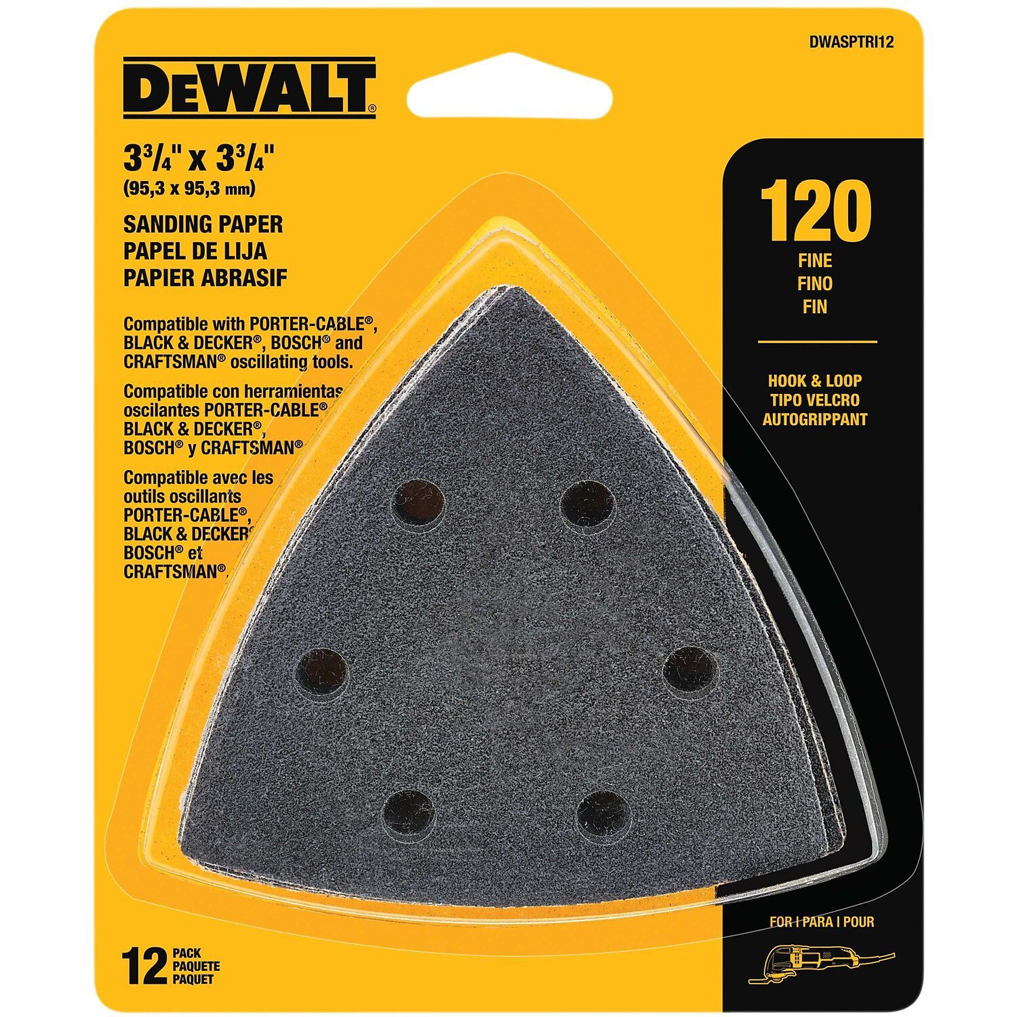 DEWALT, 12-Pack 120-Grit Industrial Oscillating Sandpaper, Pieces (qty.) 12 Grit 120 Length 3.75 in, Model# DWASPTRI12